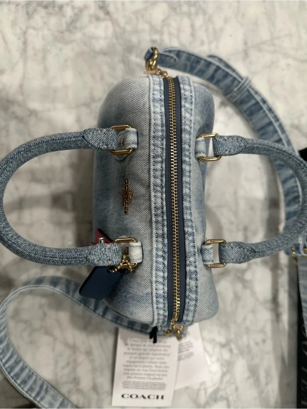 Coach Light Blue Denim Mini Satchel with Pink & Navy Tags